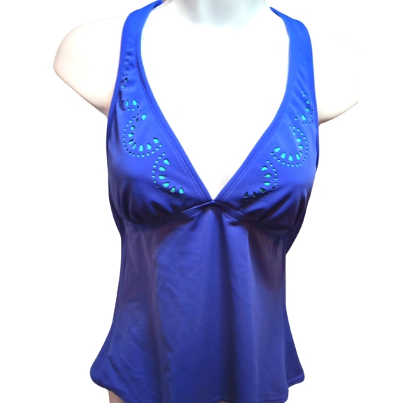 Ocean Avenue Swimwear Tankini Cutout Halter Top One Piece Bathing Suit Blue - Picture 2 of 14